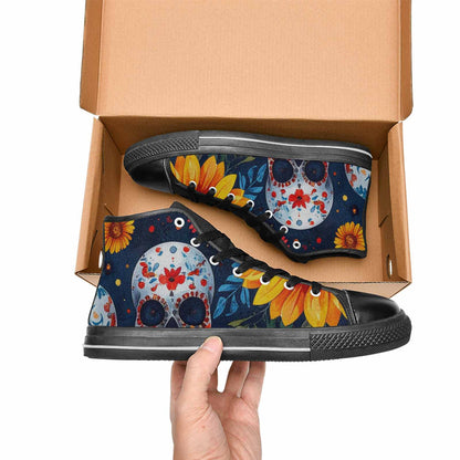 WOMEN'S Sunflower Skulls Print High Top Canvas Y2K Custom Sneakers
