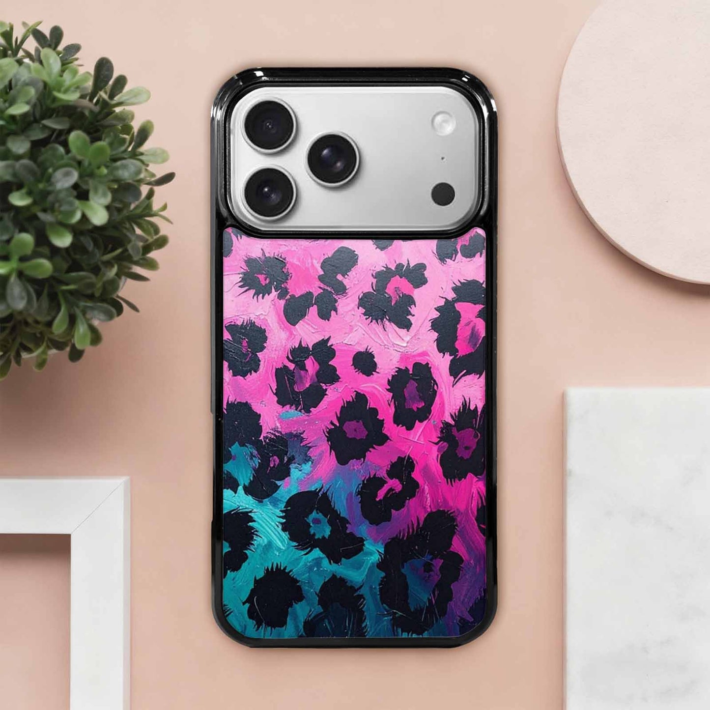 iPhone 17 Pro Max Case — Leopard Neon Pink Teal Airbrush Animal, Personalized Phone Case