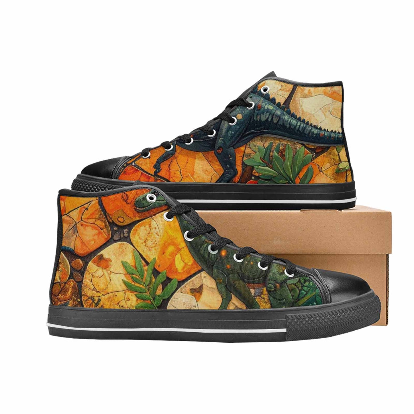 MEN'S Dinosaur Silhouette High Top Canvas Wallpaper Art Custom Sneakers