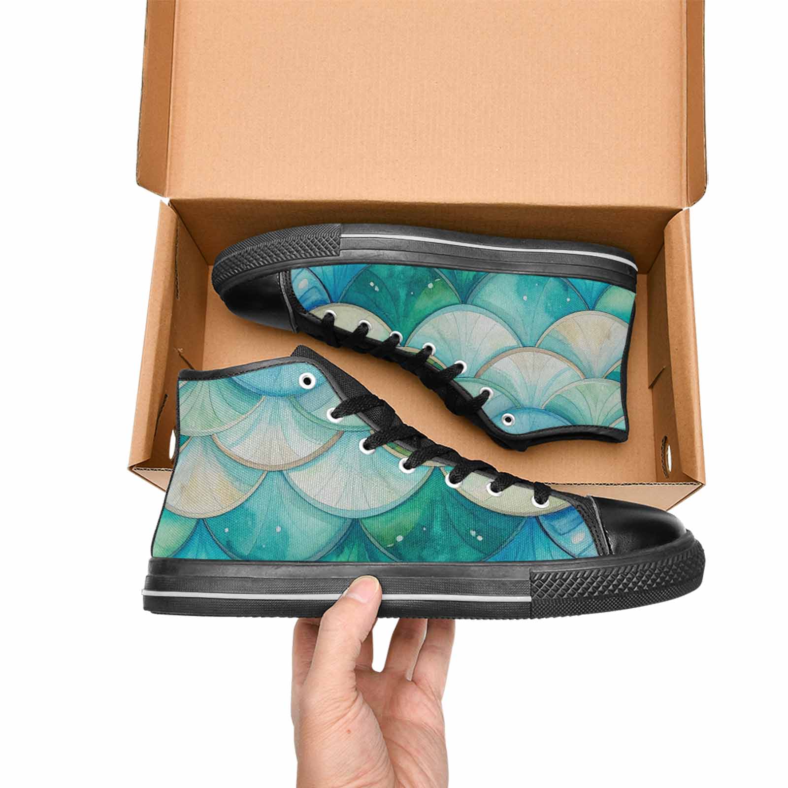 WOMEN'S Mermaid Scale High Top Canvas Grunge Custom Sneakers