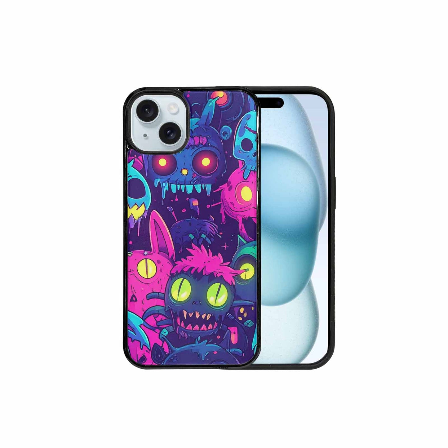 iPhone 15 Plus Case — Mixed Toxic Glow Creature Pattern Hundreds, Custom Print Case Cover