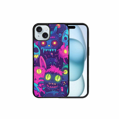 iPhone 15 Plus Case — Mixed Toxic Glow Creature Pattern Hundreds, Custom Print Case Cover