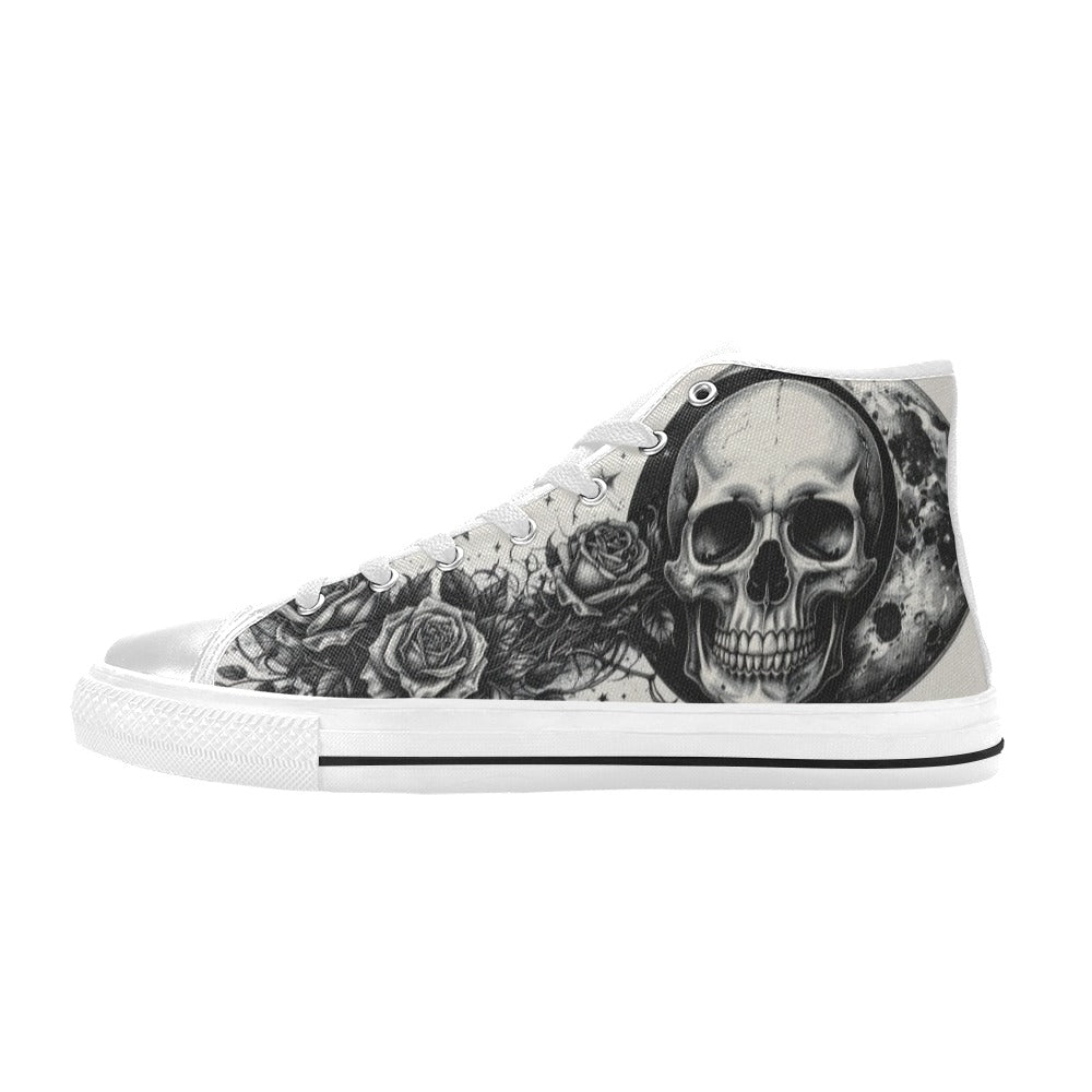 Skull Rose Grey Art Men's Gothic High Top Canvas Shoes | Freaky Shoes®