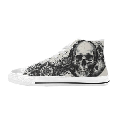 Skull Rose Grey Art Men's Gothic High Top Canvas Shoes | Freaky Shoes®