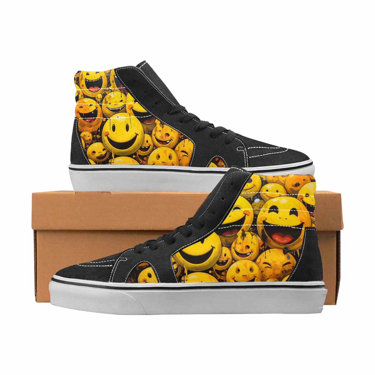 WOMEN'S Smiley Face Yellow High Top Canvas Made To Order Y2K Custom Canvas Shoes