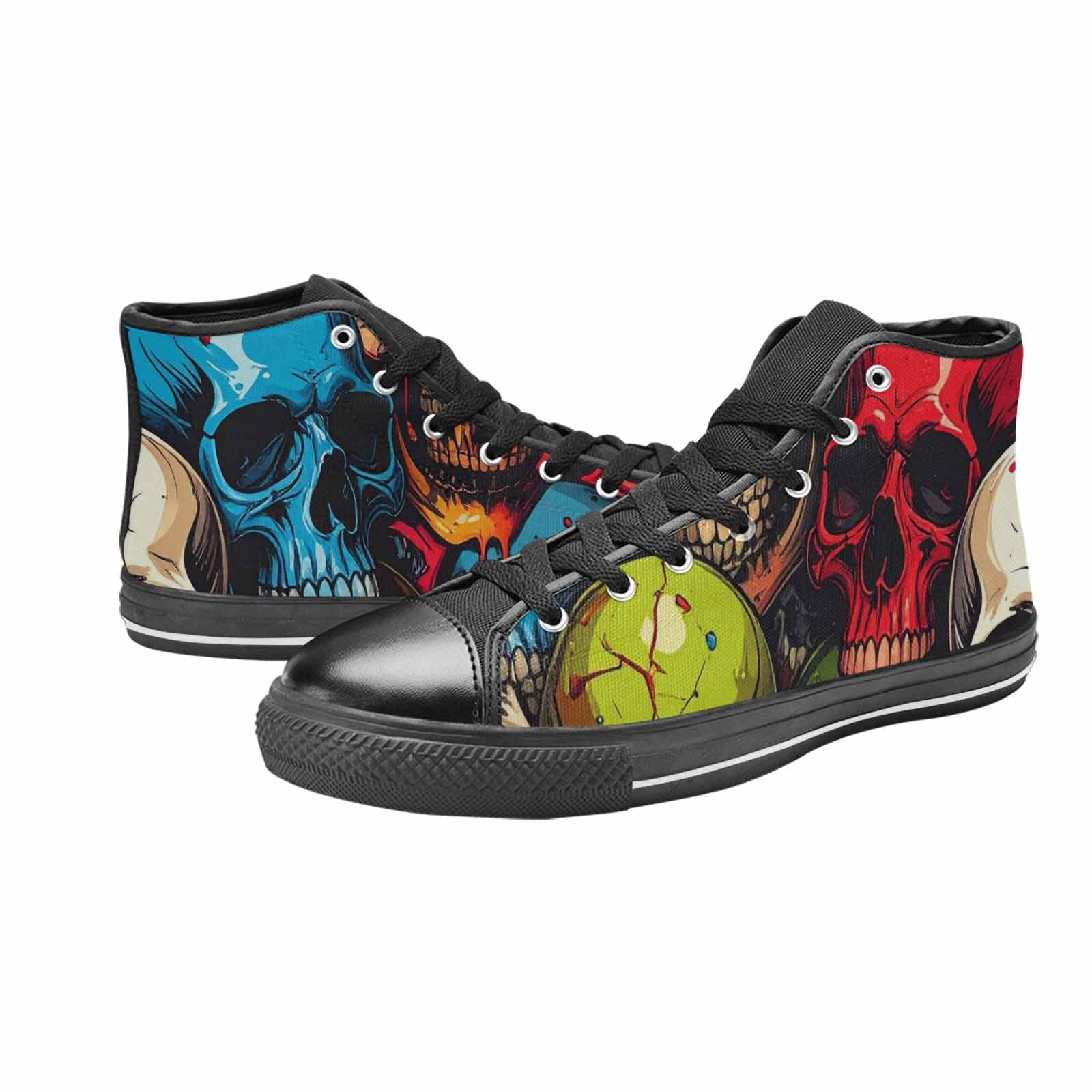 WOMEN'S Dripping Skulls Collage High Top Canvas Vibrant Chaos Custom Sneakers