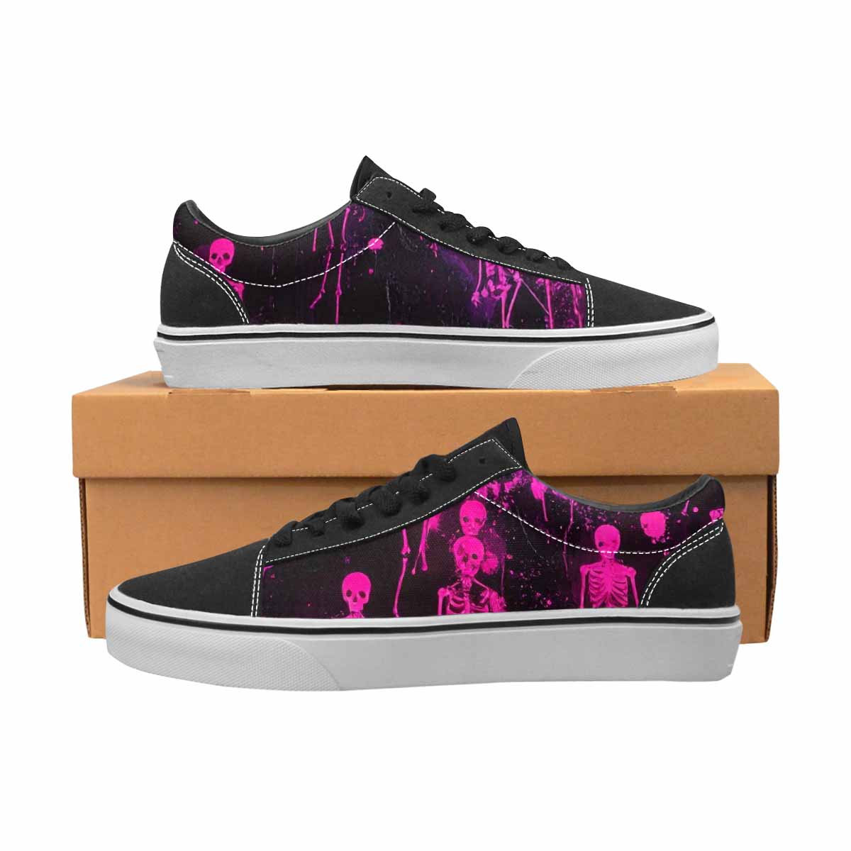 WOMEN'S Skeletons  Neon Pink Lace-Up Canvas Cottagecore Custom Sneakers