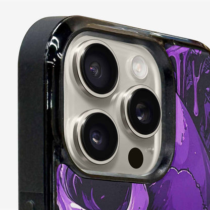 iPhone 15 Pro Max Case — Monochrome Purple Skeletons Neon Drip Melting, Custom Art Phone Cover