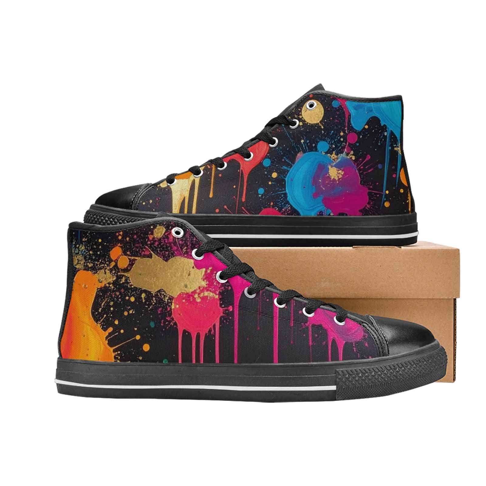 WOMEN'S Paint Splatter High Top Canvas Wallpaper Art Custom Sneakers
