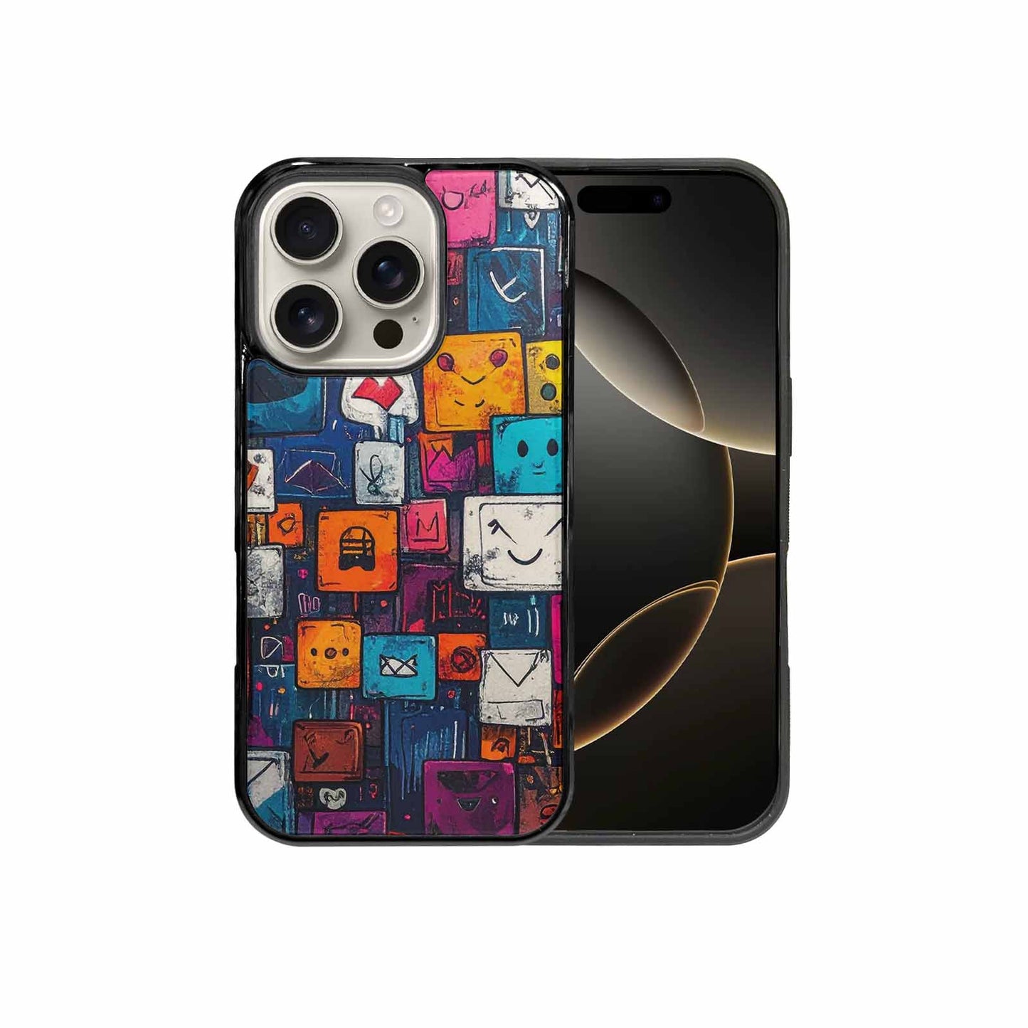iPhone 16 Pro Case — Hand Drawn Icon Doodle Pattern Hundreds, Unique Phone Case Design