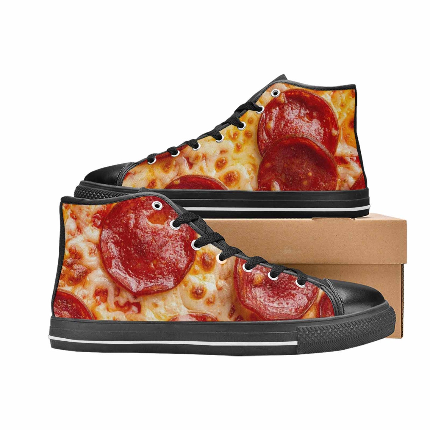WOMEN'S Pepperoni Pizza Print High Top Canvas Aesthetic Sneakers