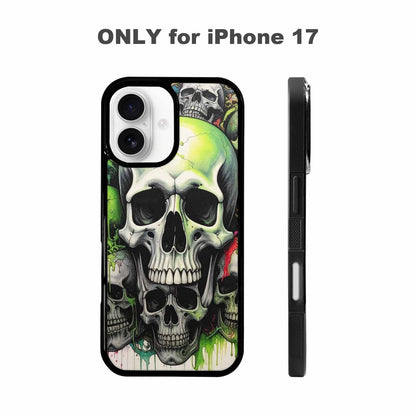 iPhone 17 Case — Black &amp; Green Ink Gothic Skulls, Personalized Phone Case