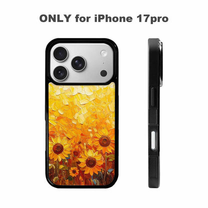 iPhone 17 Pro Case — Impressionist Sunflower Brushstroke Pattern Hundreds Floral, Customized Protective Case