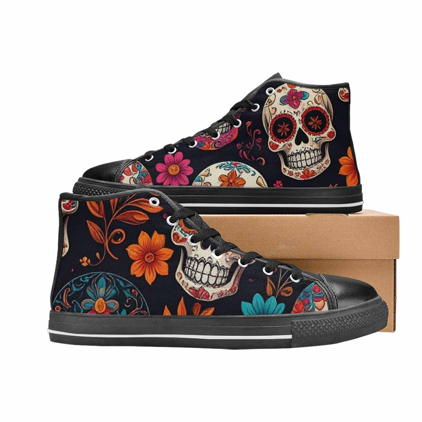 WOMEN'S Dia De Los Muertos Sugar Skull High Top Canvas Cottagecore Shoes