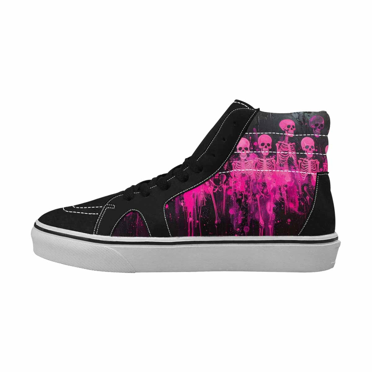 MEN'S Skeletons  Neon Pink High Top Canvas Surreal Custom Shoes