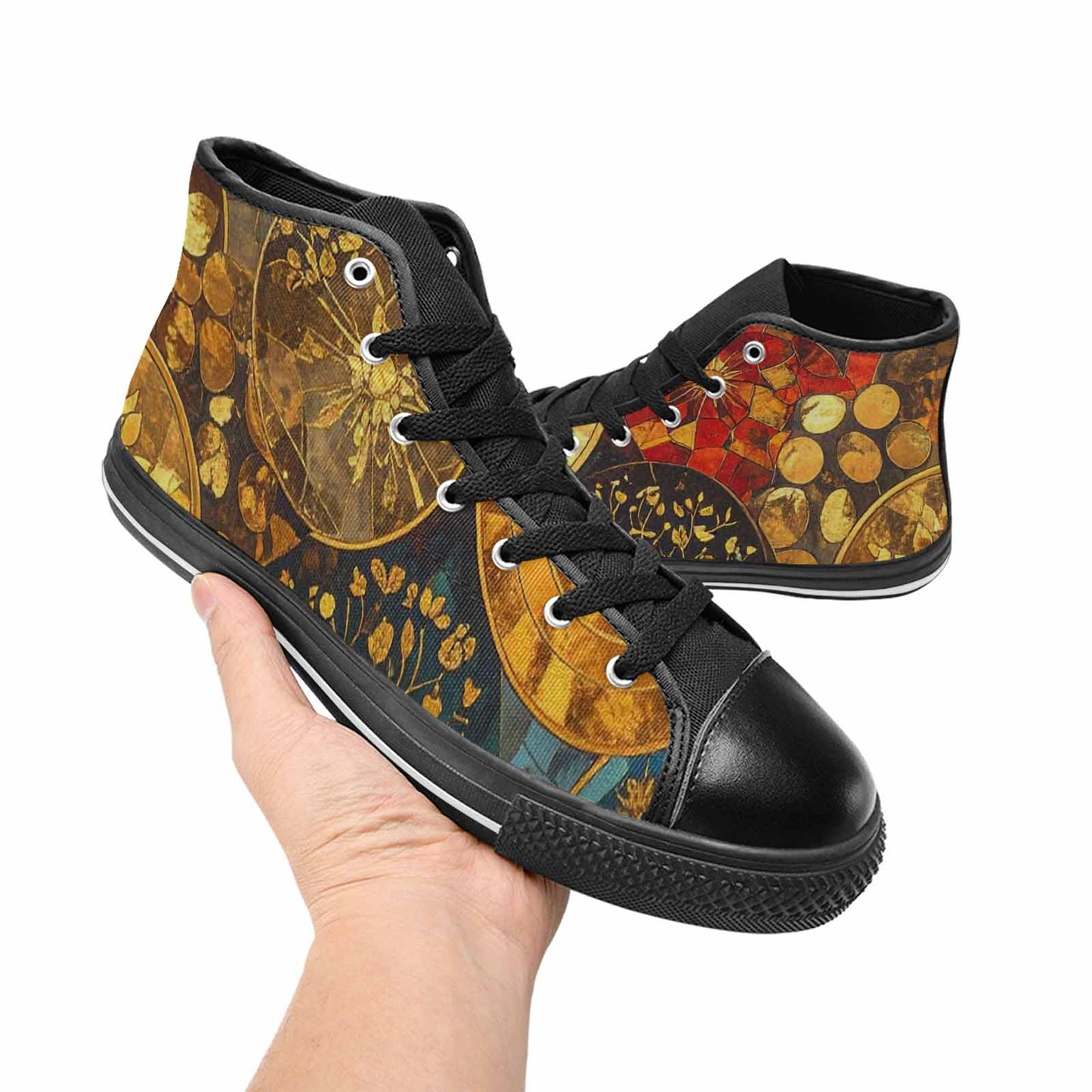 MEN'S Klimt-Style Gold Leaf High Top Canvas Dark Academia Custom Sneakers