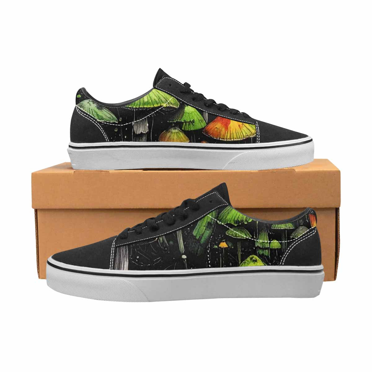 WOMEN'S Rainbow Drip Mushrooms Lace-Up Canvas Dark Academia Custom Sneakers