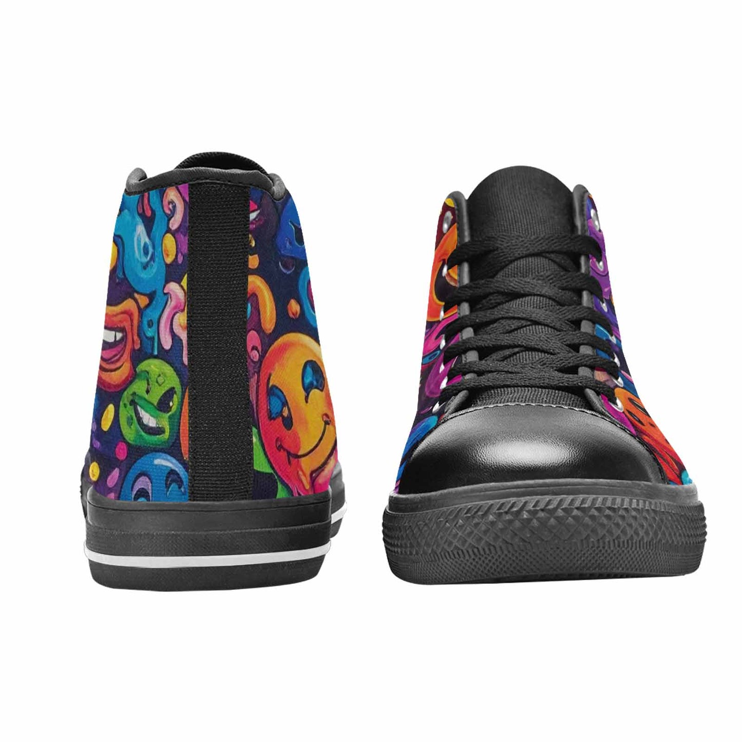MEN'S Yellow Smiley Face High Top Canvas Aesthetic Custom Shoes