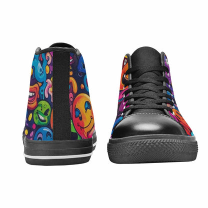 MEN'S Yellow Smiley Face High Top Canvas Aesthetic Custom Shoes