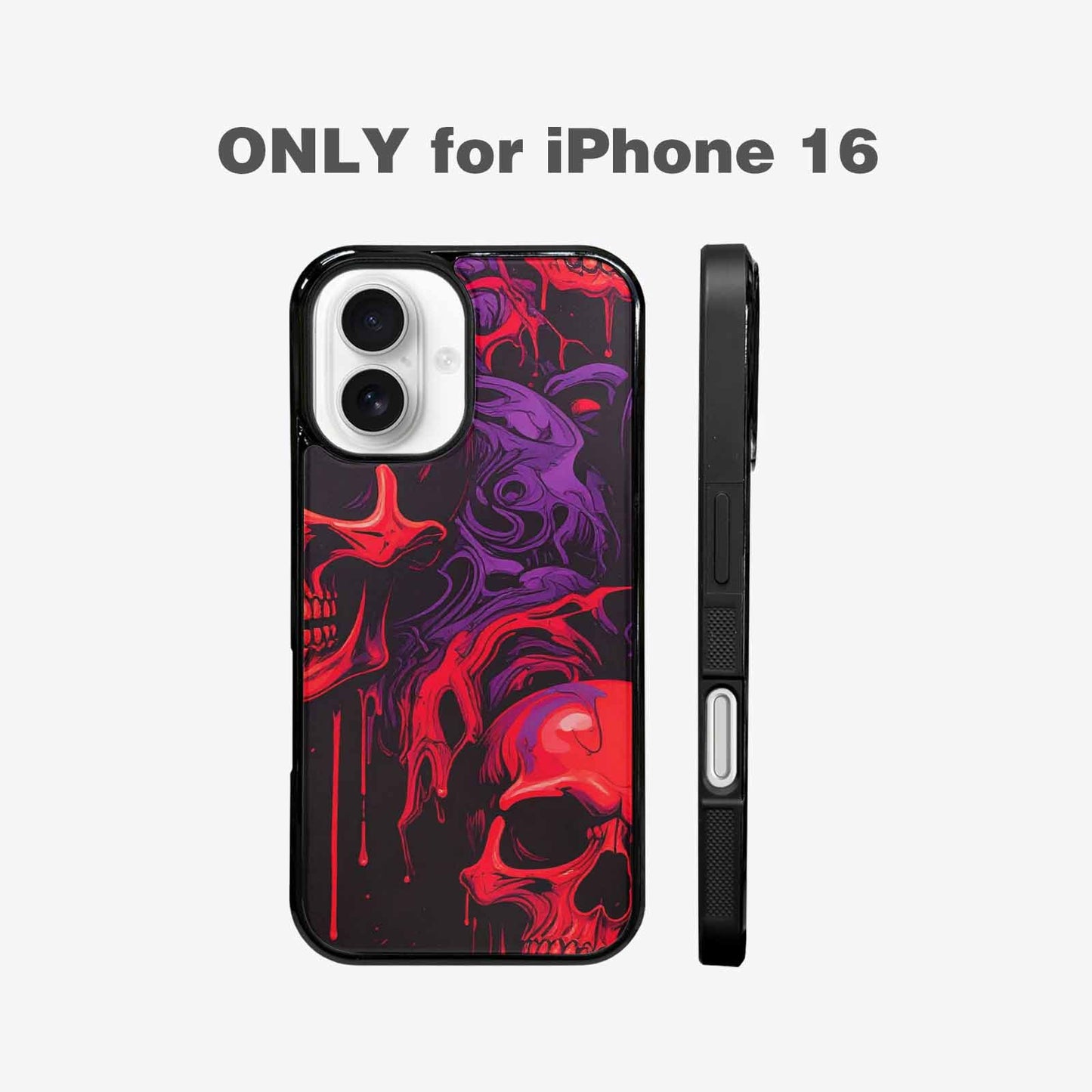 iPhone 16 Case — Red Purple Skeletons Neon Drip Melting, Personalized Phone Case