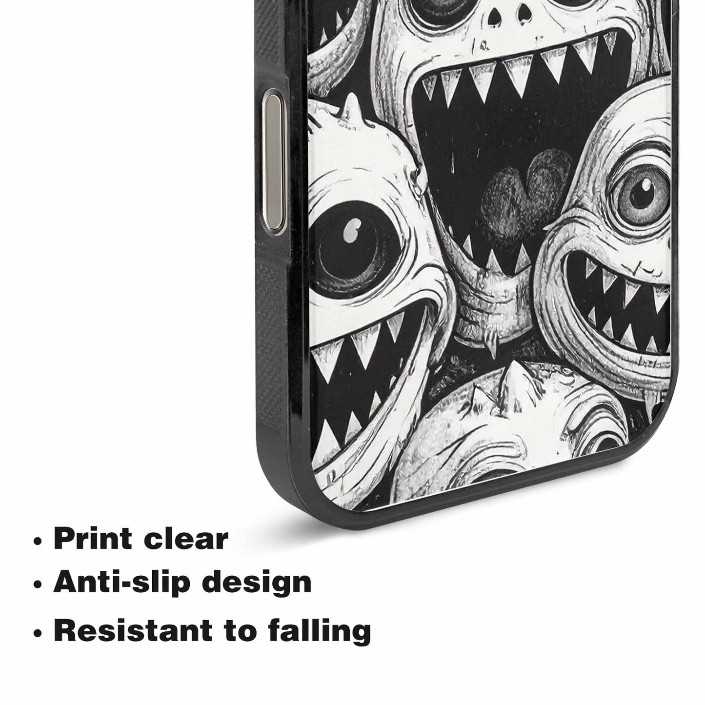 iPhone 15 Pro Max Case — Black And White Monster Face Collage, Custom Print Case Cover