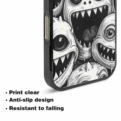 iPhone 15 Pro Max Case — Black And White Monster Face Collage, Custom Print Case Cover