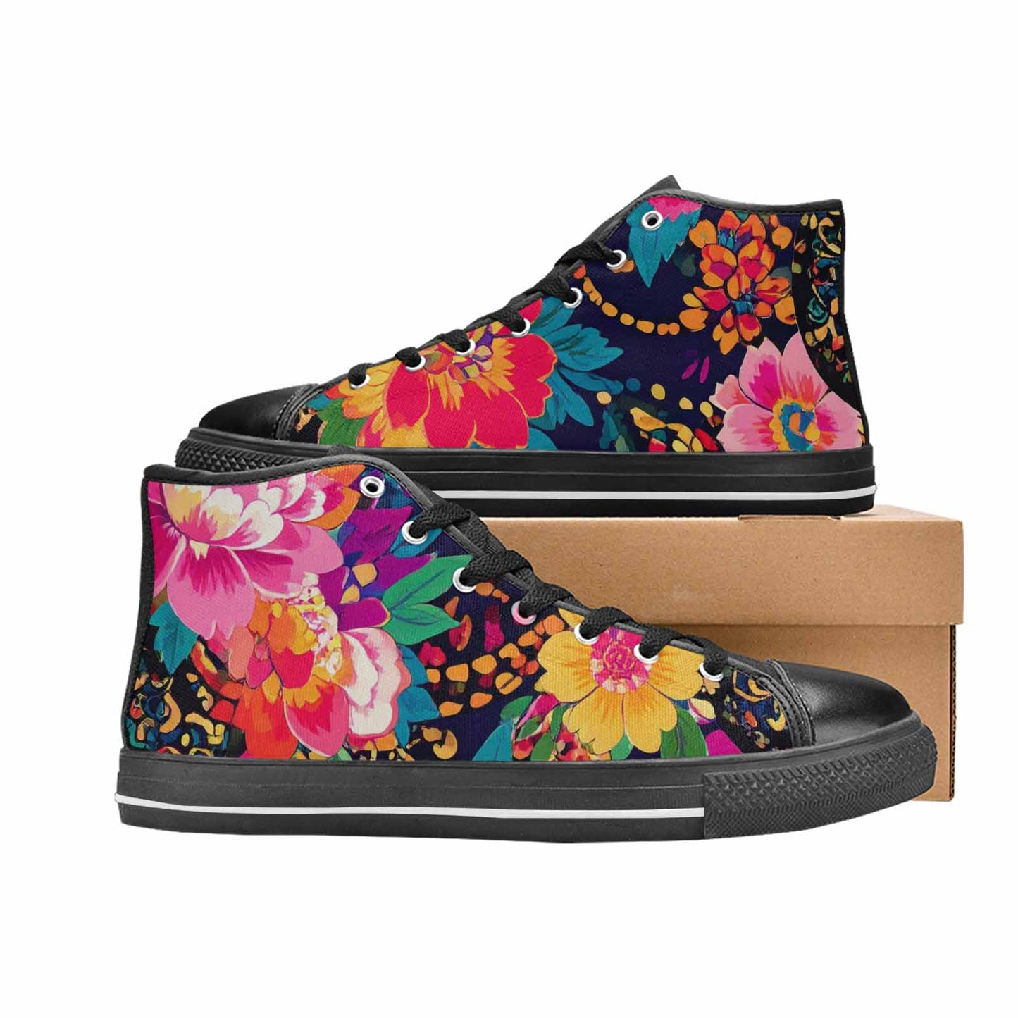 WOMEN'S Floral Snake Print High Top Canvas Surreal Shoes
