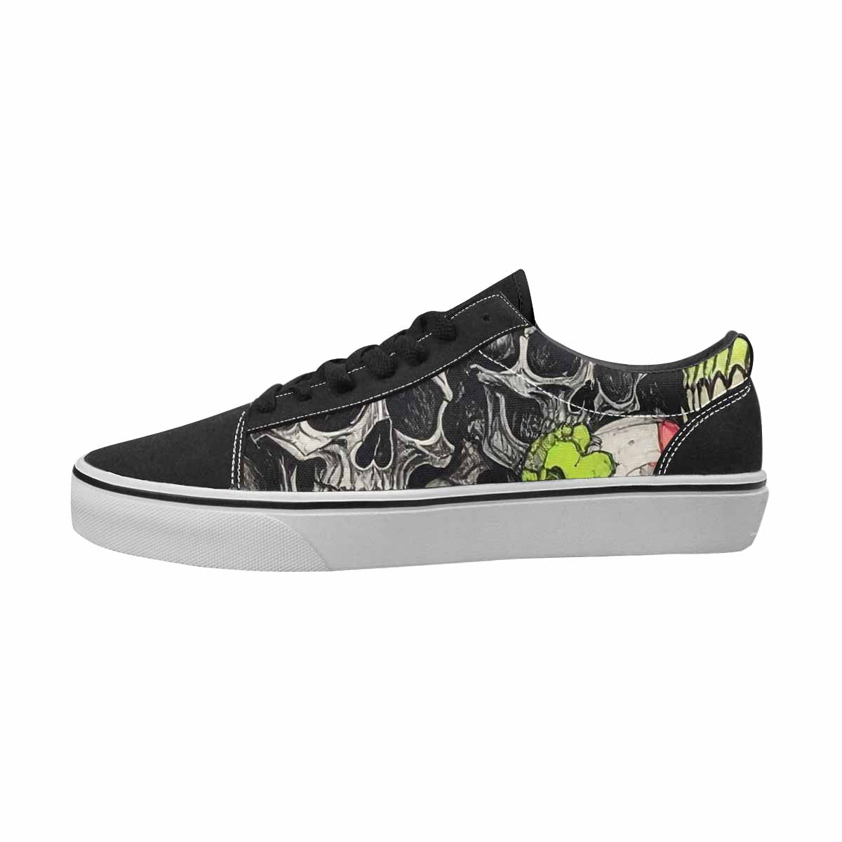WOMEN'S Skulls Black & Green Ink Canvas Made To Order Y2K Custom Shoes
