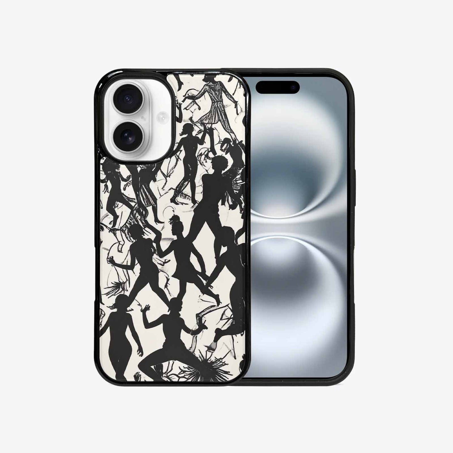 iPhone 16 Case — Bold Dancing Figure Line Art Pattern, Personalized Phone Case