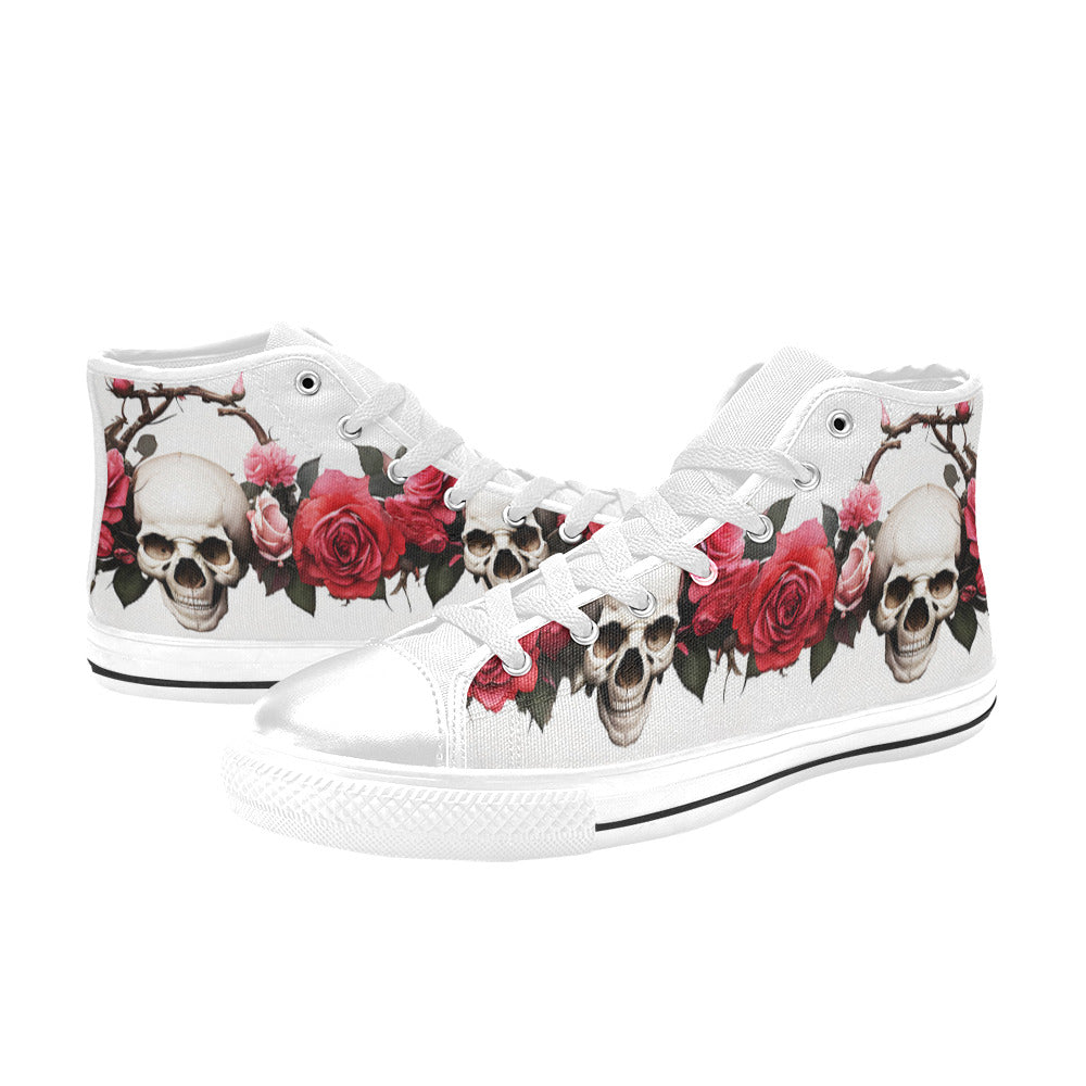 WOMEN'S Skulls Roses Deluxe 13 High Top Canvas Vibrant Chaos Sneakers