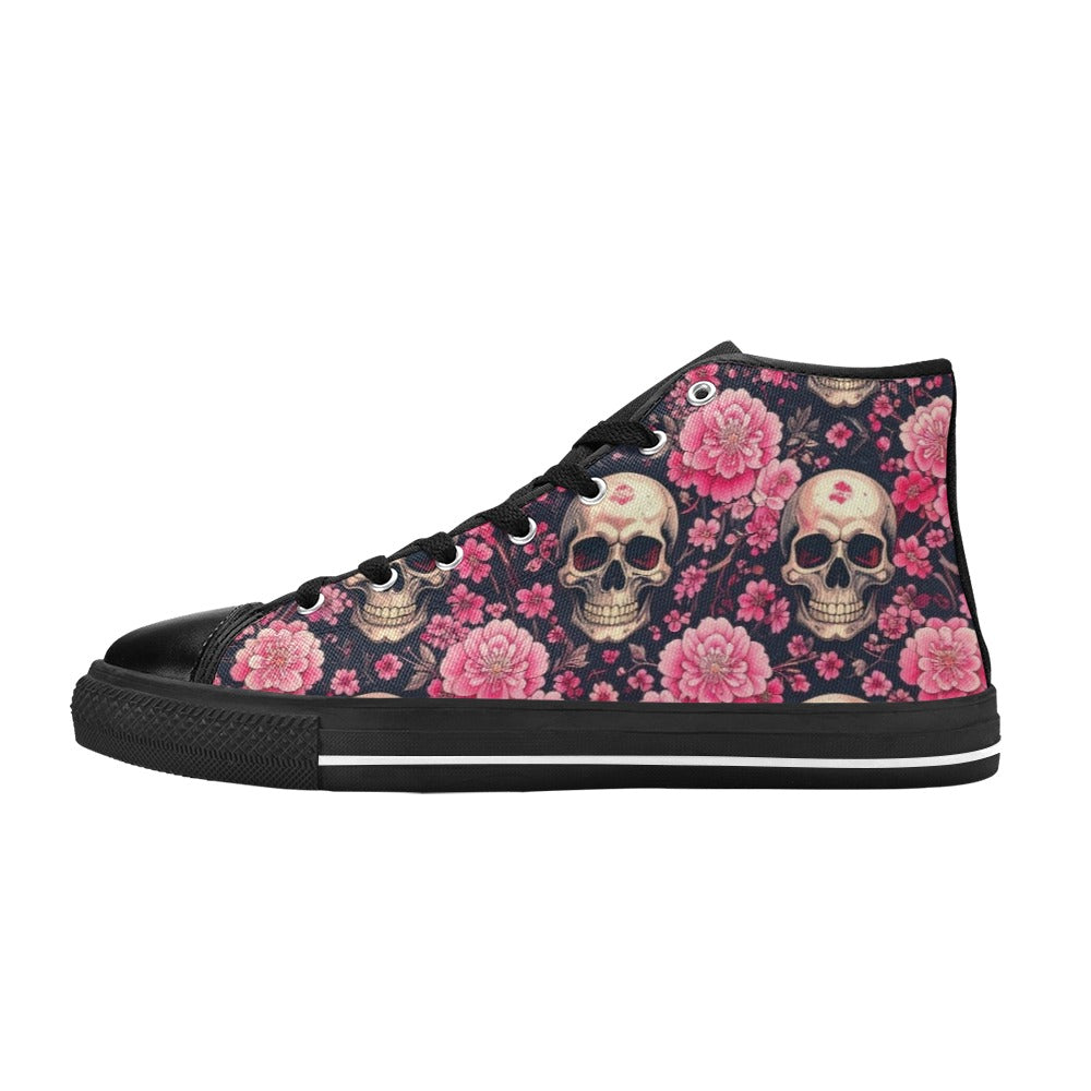 MEN'S Skull Cherry Blossom High Top Canvas Wallpaper Art Shoes