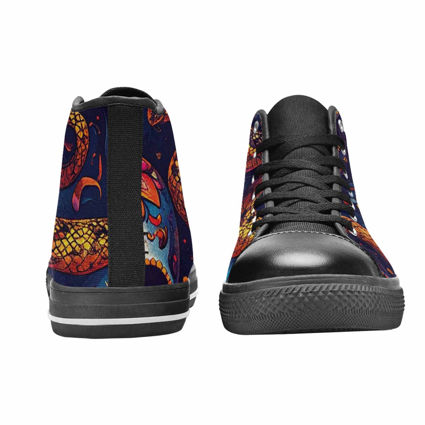 MEN'S Snake Skulls Print High Top Canvas Surreal Custom Shoes