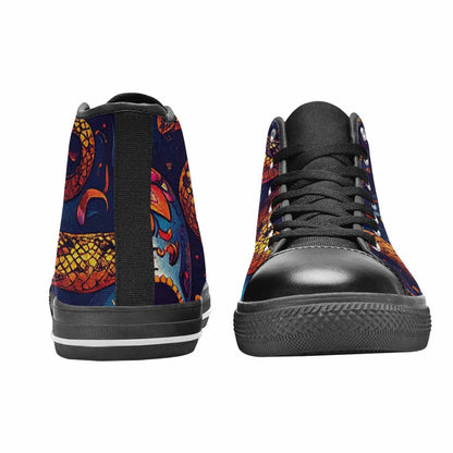 MEN'S Snake Skulls Print High Top Canvas Surreal Custom Shoes