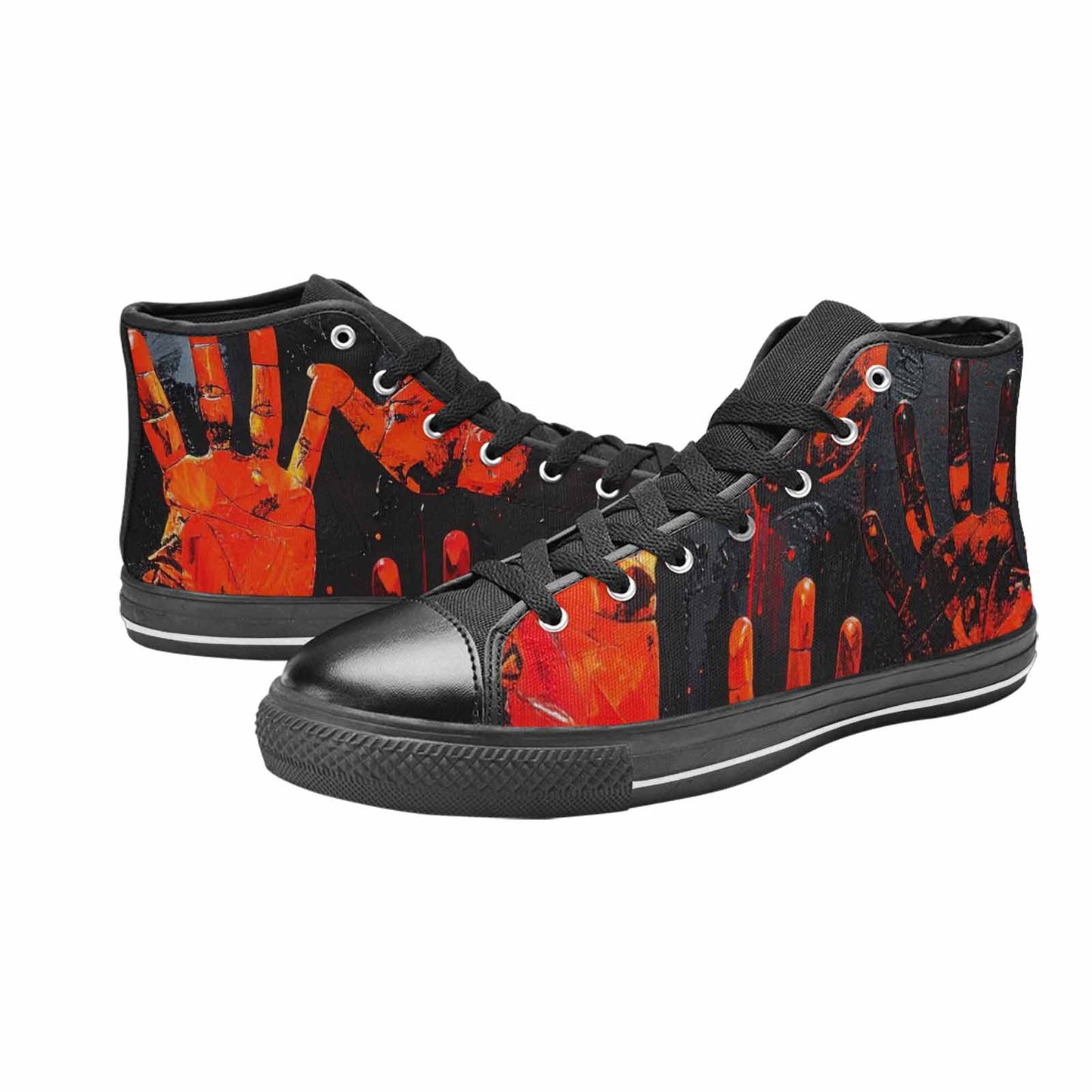 WOMEN'S Halloween Splatter Handprint High Top Canvas Wallpaper Art Custom Sneakers