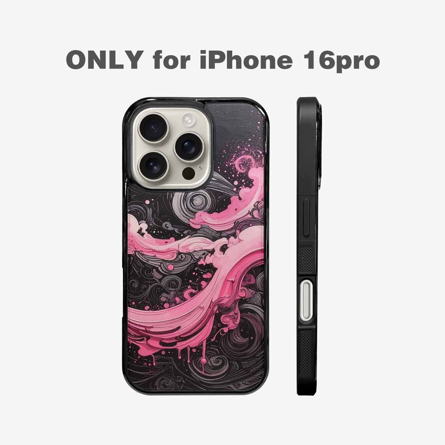 iPhone 16 Pro Case — Van Gogh Swirl Black Pink Ink, Customized Protective Case