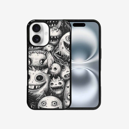 iPhone 16 Case — Black And White Monster Face Collage, Custom Printed Phone Case