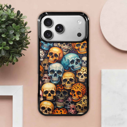 iPhone 17 Pro Max Case — Skulls Pattern Hundreds Of Gothic Skulls, Custom Printed Phone Case