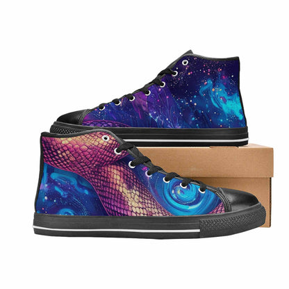 WOMEN'S Galaxy Snake Print High Top Canvas Neon Fantasy Custom Sneakers