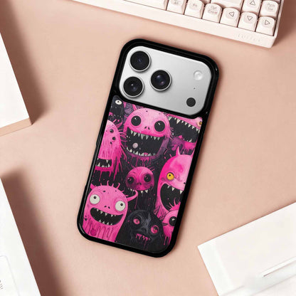 iPhone 17 Pro Case — Black Pink Ink Monsters General Cartoon, Personalized Phone Case