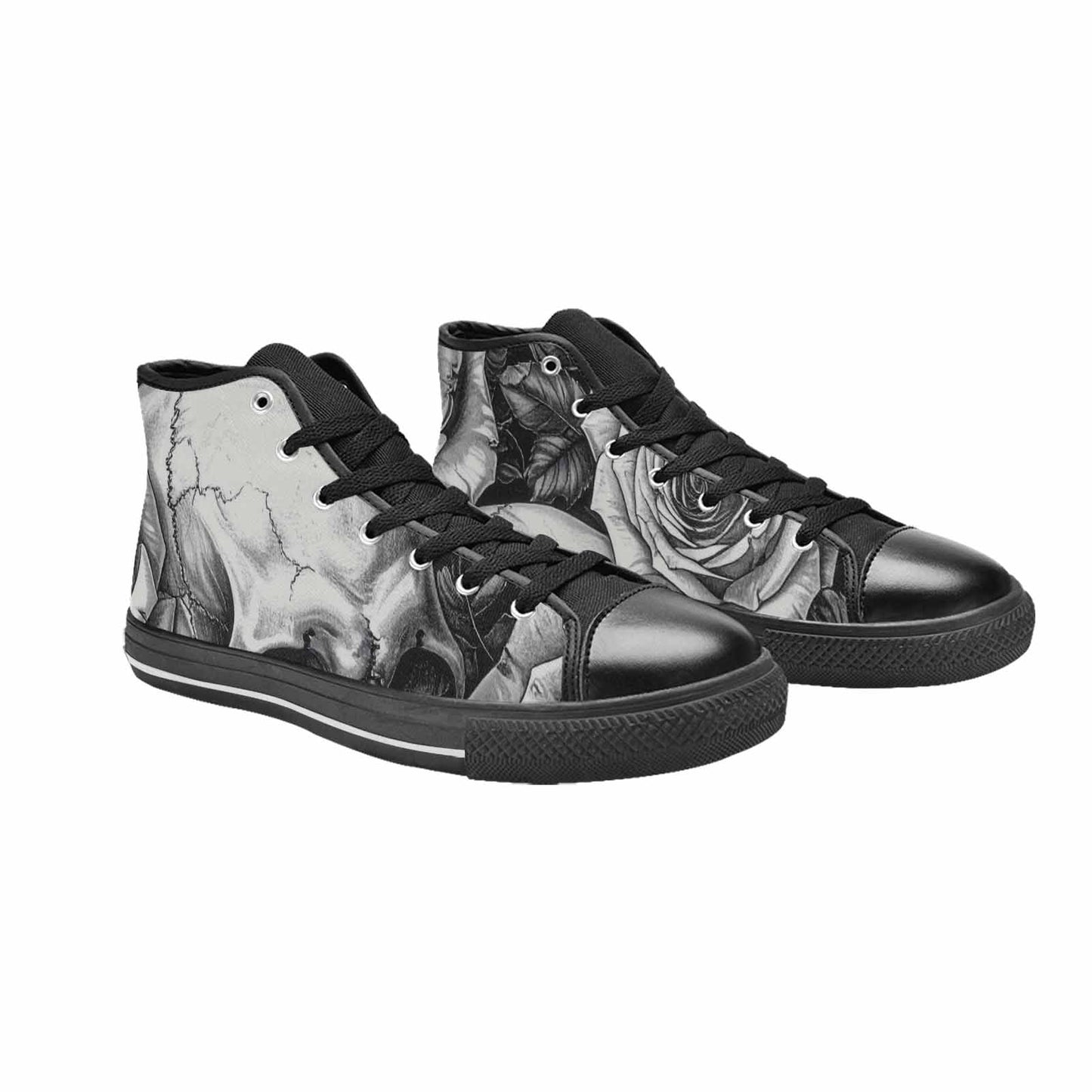 WOMEN'S Skulls Roses Pen Ink High Top Canvas Aesthetic Shoes