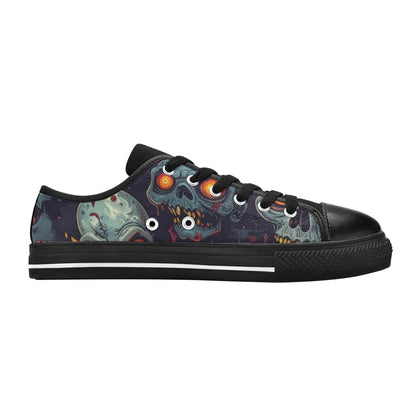 Halloween Zombie Horror Repeat Lots of overlapping Skull Cartoon Art Pattern Gritty 40373 Low Top Canvas Shoes for Kid (Model 018)
