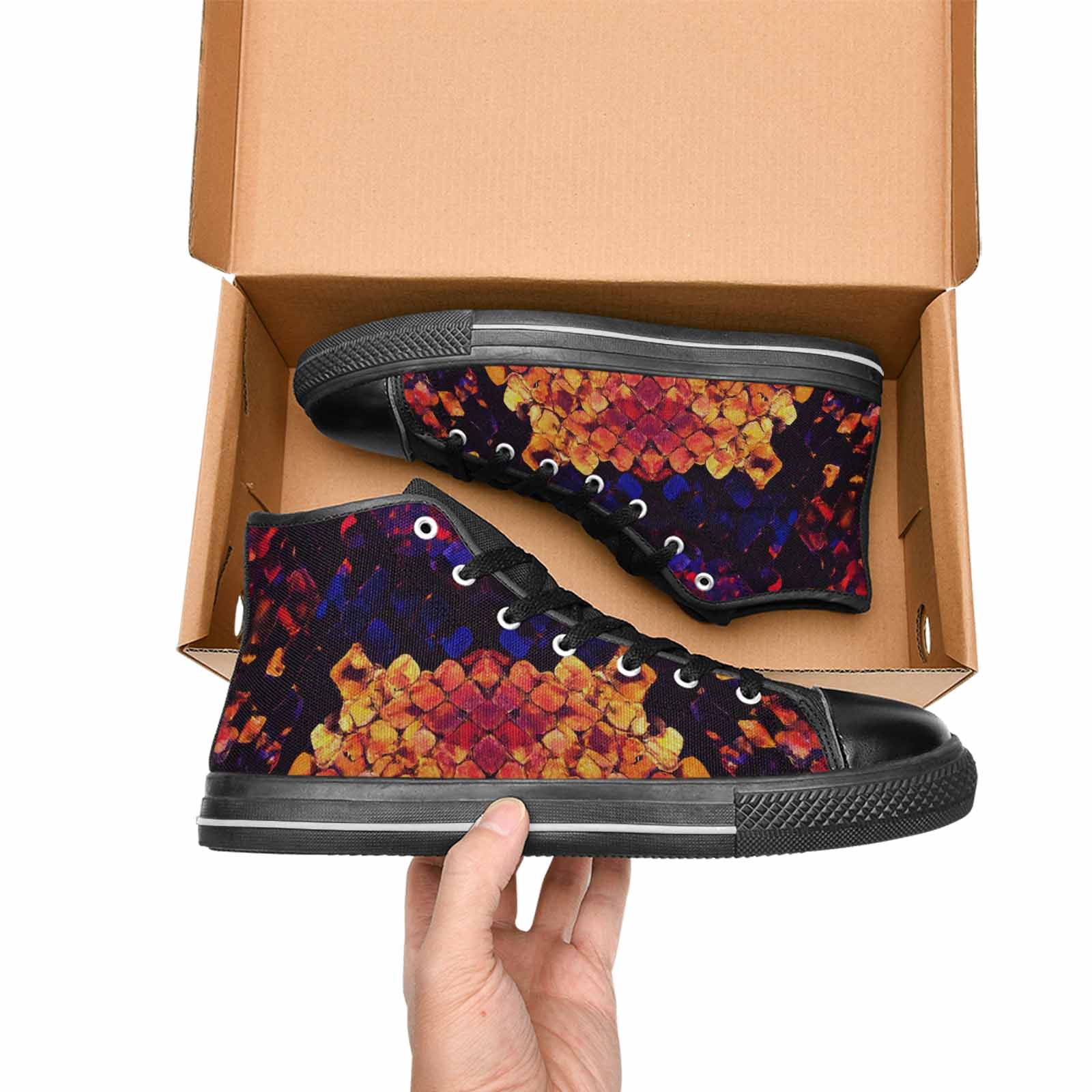 MEN'S Dark Snake Print High Top Canvas Grunge Sneakers