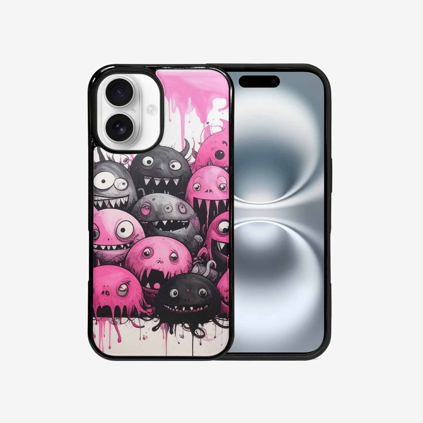 iPhone 16 Case — Monsters General Black Pink Ink Cartoon, Custom Printed Phone Case