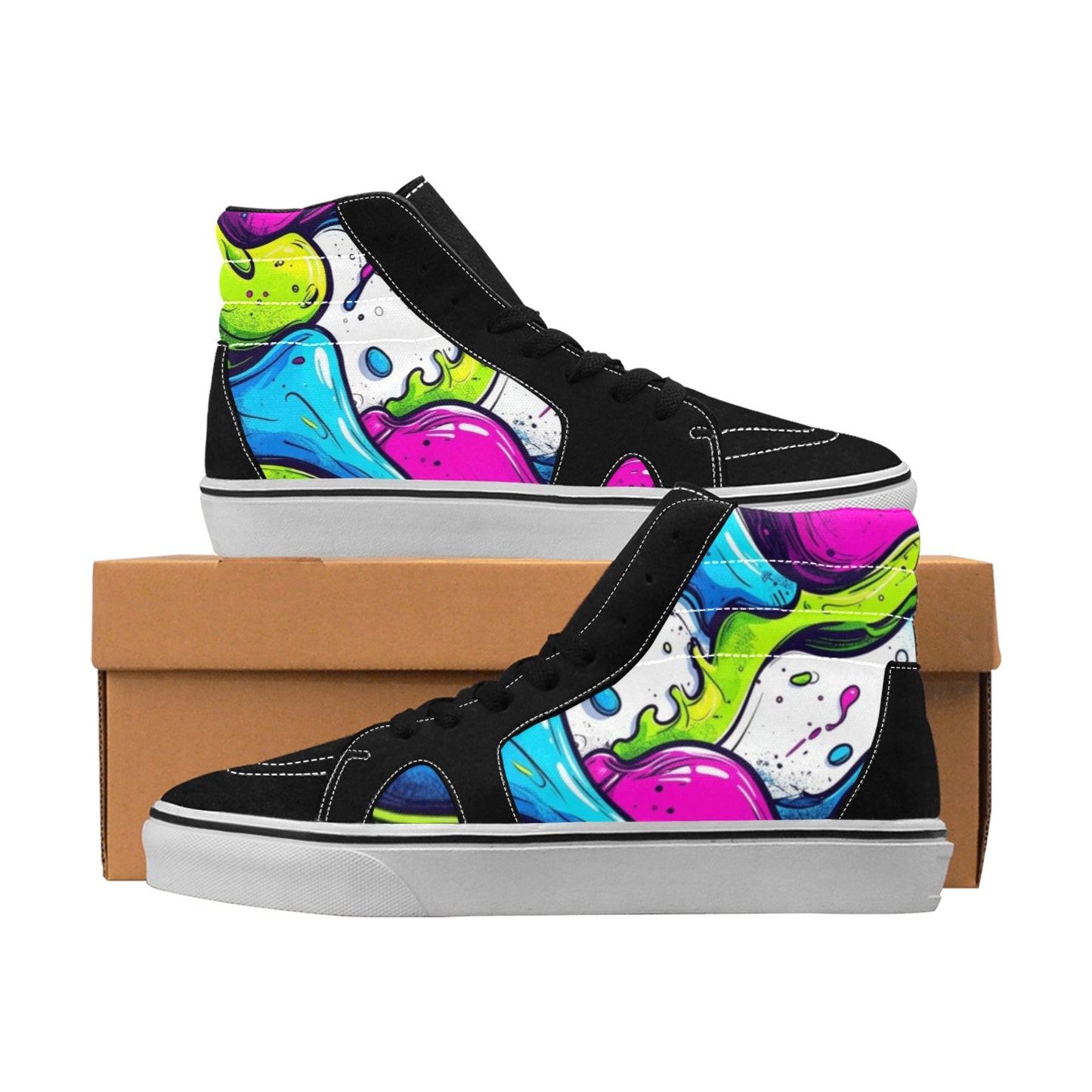 MEN'S Acid Wash Cartoon Art High Top Skateboarding Surreal Shoes
