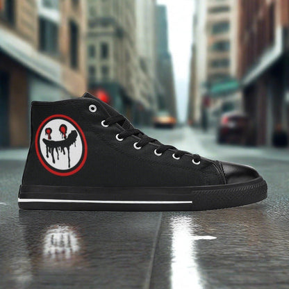 Women's Freaky Clean Logo Face Art R La custom high-top canvas shoes — wearable art by Freaky Shoes