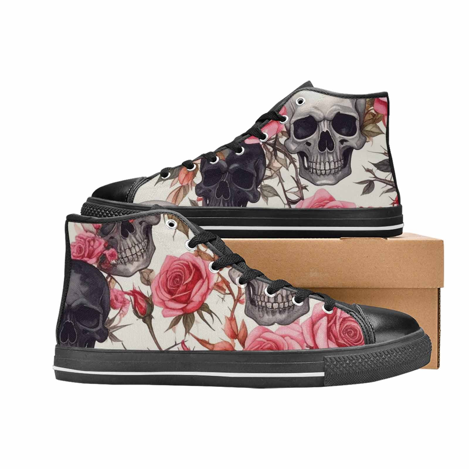 MEN'S Skulls - Roses High Top Canvas Cottagecore Custom Shoes