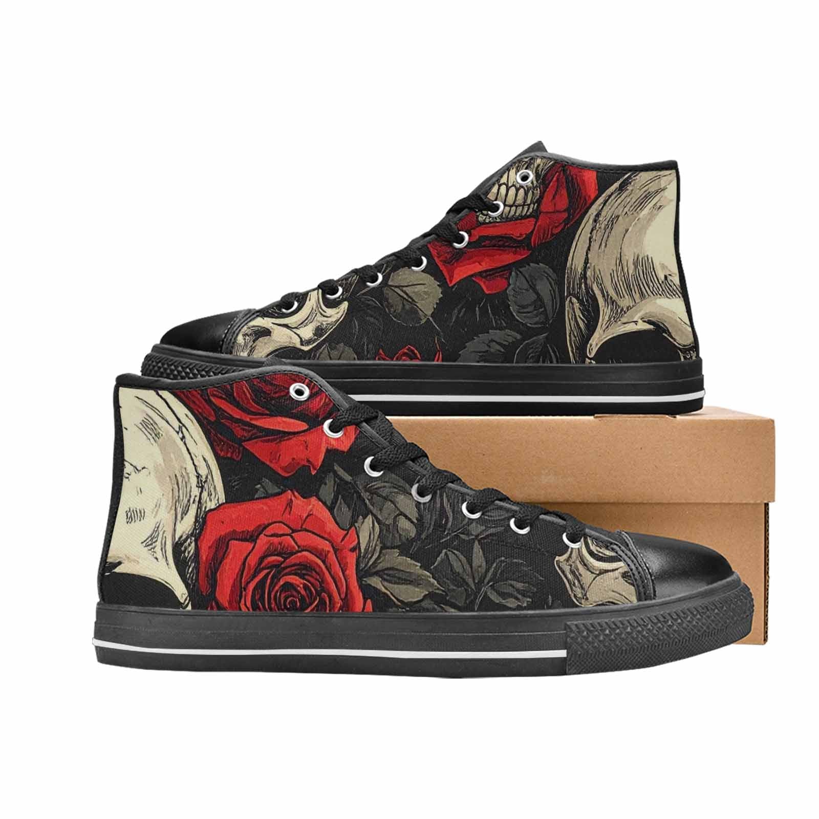 WOMEN'S Skulls Roses Bold Pen Ink High Top Canvas Grunge Custom Sneakers