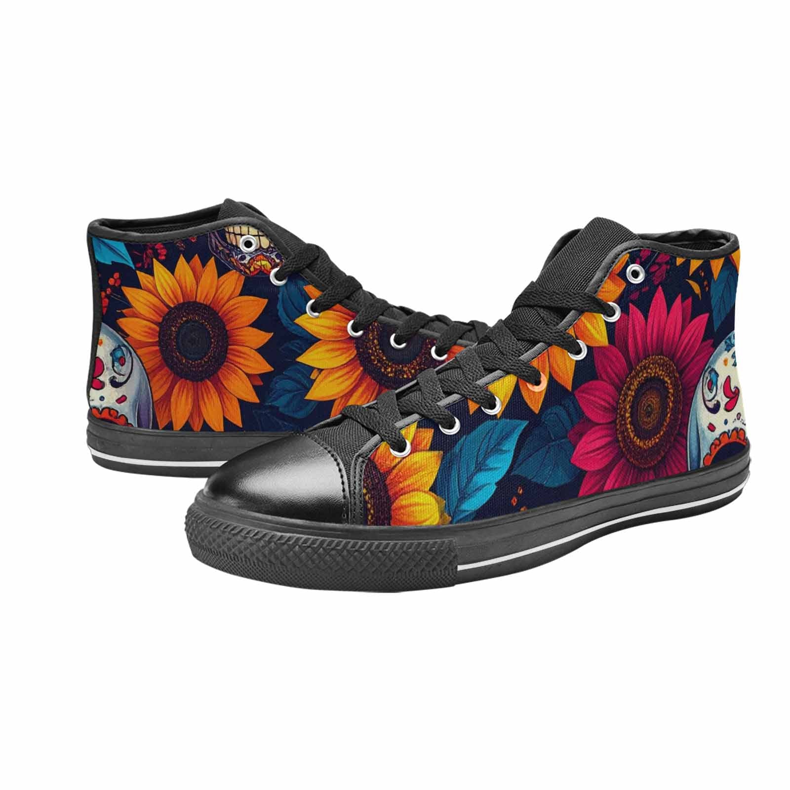 WOMEN'S Sunflower Skulls Print High Top Canvas Dark Academia Shoes