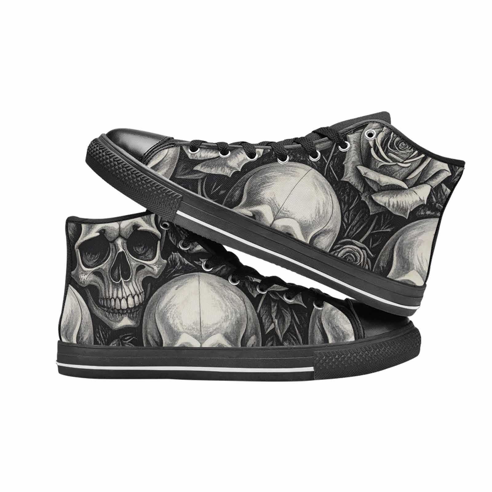 MEN'S Skulls Roses Black Ink High Top Canvas Dreamcore Sneakers