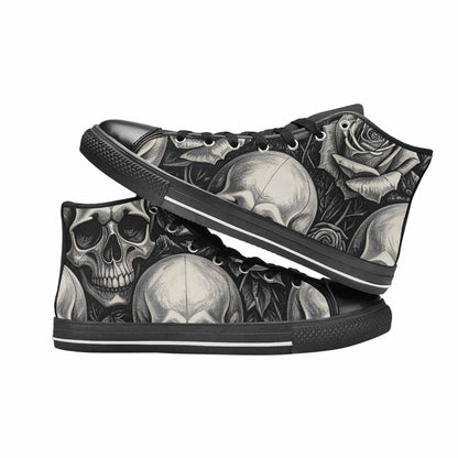 MEN'S Skulls Roses Black Ink High Top Canvas Dreamcore Sneakers